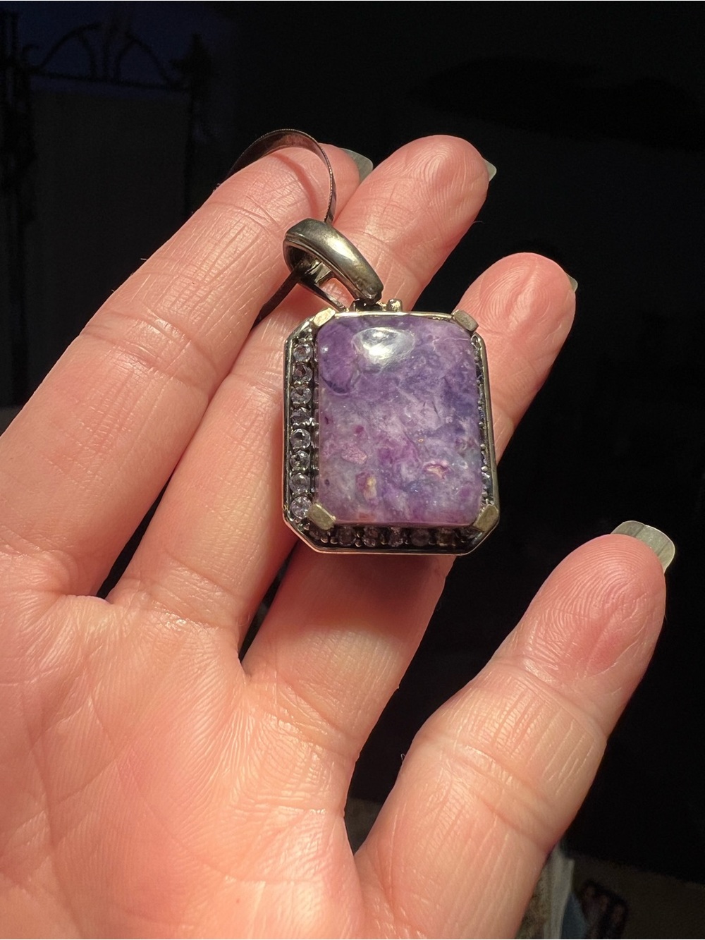 Sterling Silver Purple Stone Pendant Necklace Chunky Glam statement